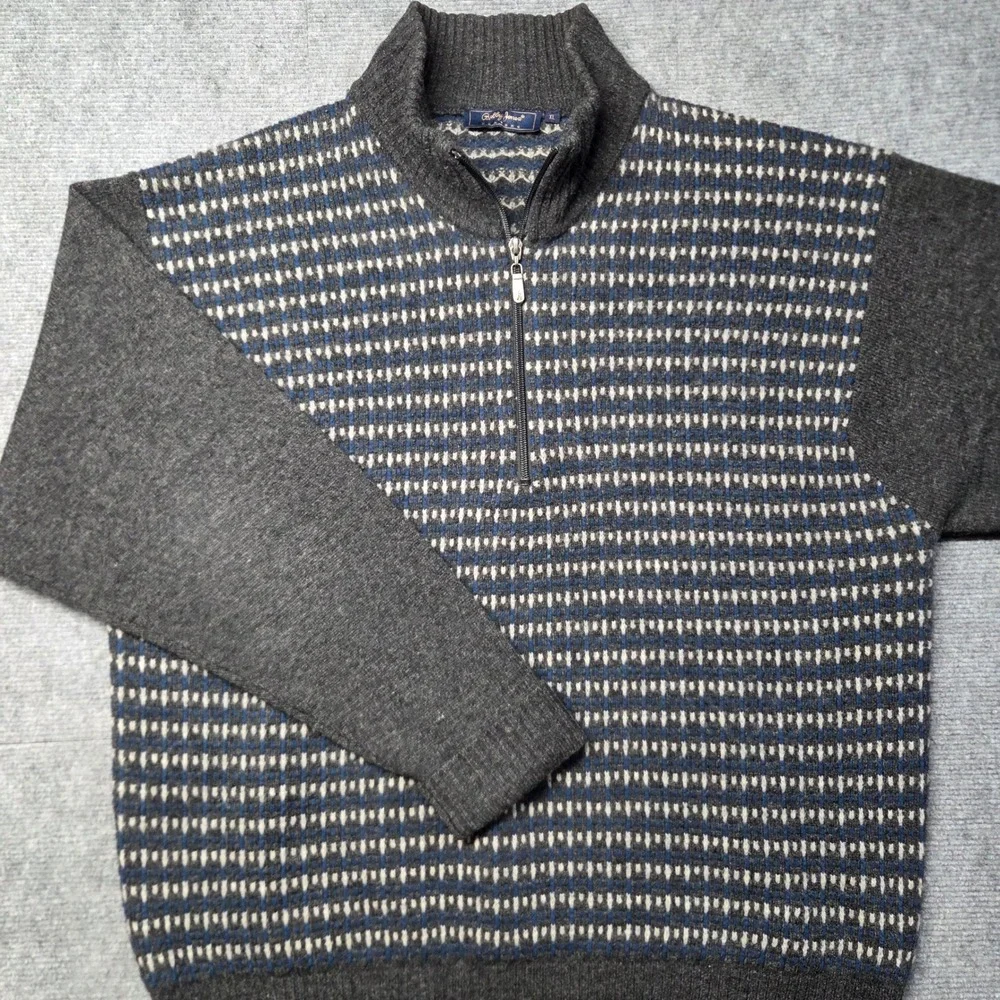 Bobby Jones Players Mens XL 100% Lambswool Quarter Zip Sweater Grey Blue Knit
